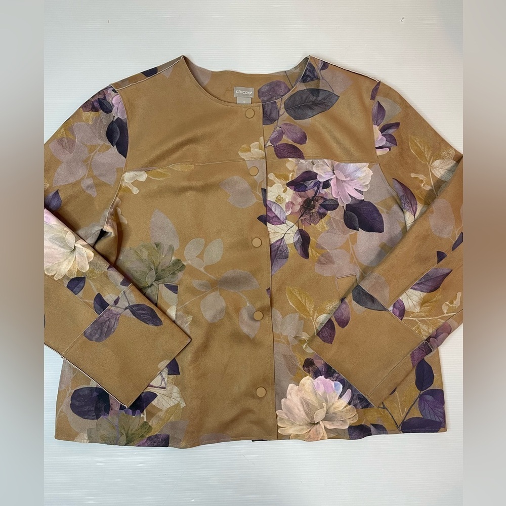 Chico’s Scuba Floral Print Faux Suede Jacket Size 3 US 16-18